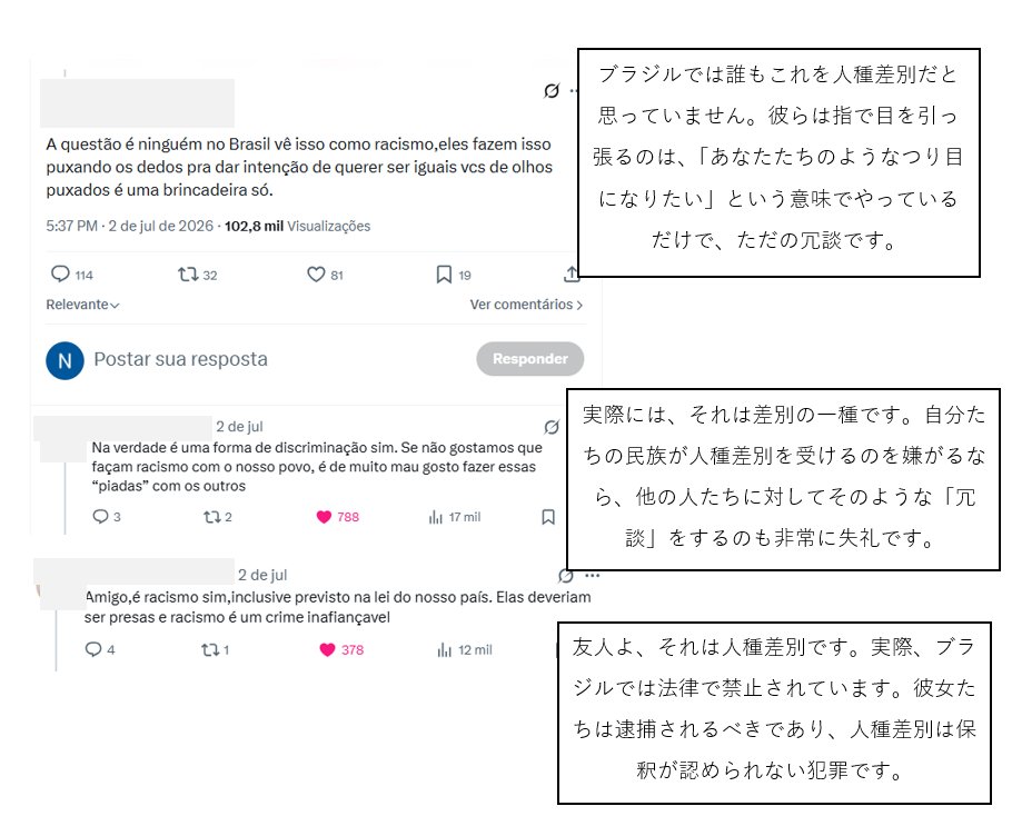 AlarmingPoem's tweet photo. @kotsukotsuevery 画像での返信になってしまい申し訳ありません。このプラットフォームをあまり利用していないためXの文字数制限があり、なぜ多くのブラジル人がこのような論理に従って反応したのか、その背景を詳しく説明したいと思い、このようにいたしました。 https://t.co/s1Rxw4LrEw