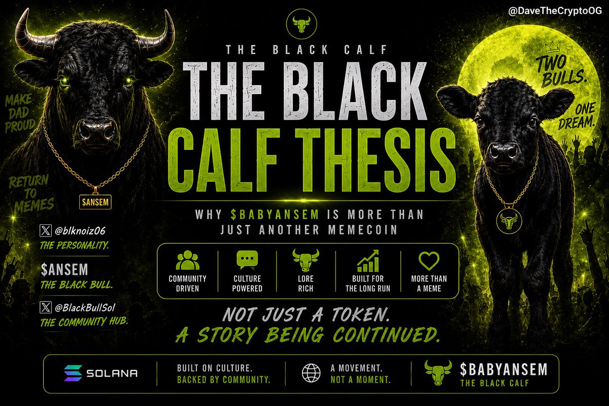 DaveTheCryptoOG's tweet photo. Most people look at $BABYANSEM and see another memecoin.

I did too.

Then I spent time studying the entire Black Bull ecosystem, from @blknoiz06, to $ANSEM, @BlackBullSol, and @iambabyansem.

I came away with a completely different conclusion.

This isn’t just another launch.

It’s asking a question most memecoins never do.

Can a community carry a movement forward without losing what made people believe in it in the first place?

That’s why I think $BABYANSEM has one of the most interesting narratives on Solana today.

Here’s my bullish thesis. 🧵👇
