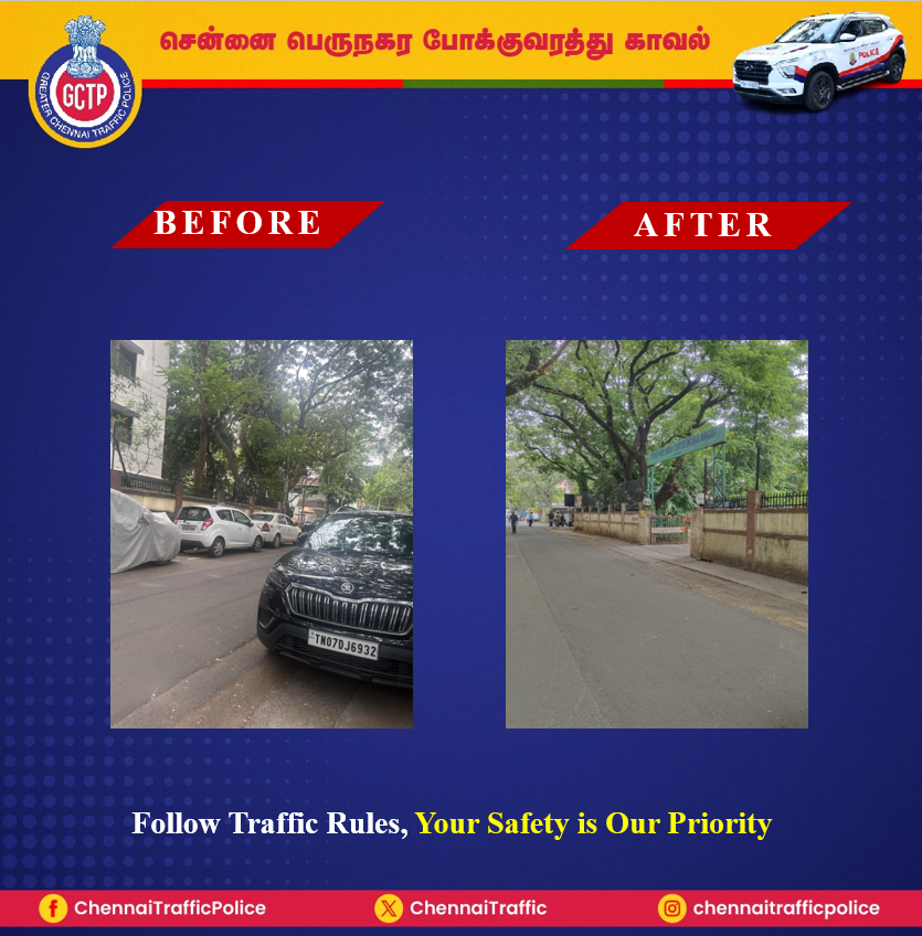 ChennaiTraffic's tweet photo. @docsuriya_sp96 @chennaicorp * Your tweet was verified and action taken. 
#NoParking #zebra #TrafficSigns #RoadSigns #DoNotDrinkAndDrive #NeverOffDuty #InPublicService #NoHonking #YourSafetyOurPriority https://t.co/wo4OhORomL