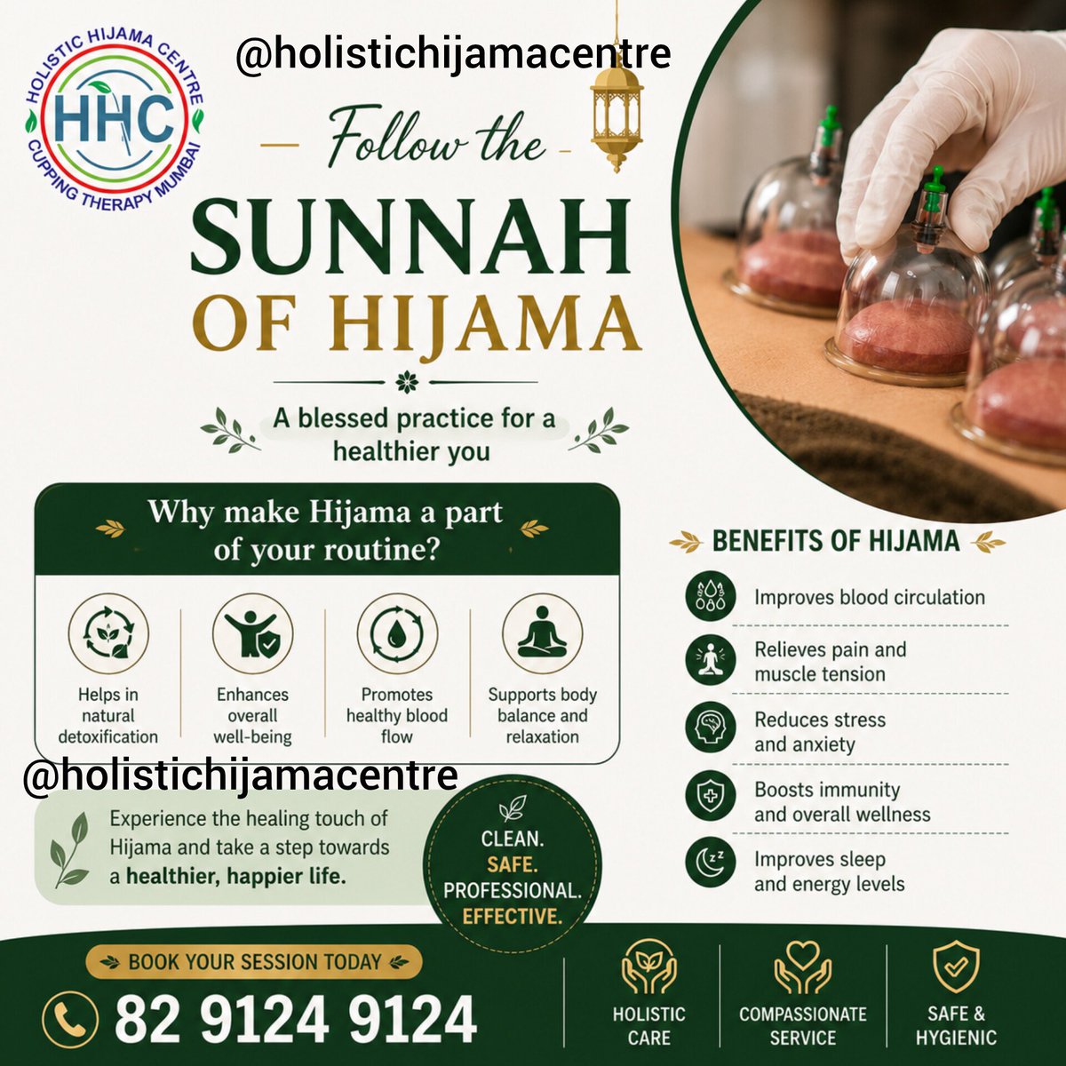 cupping_mumbai's tweet photo. 🌿 Embrace the Sunnah of Hijama and invest in your well-being. A natural approach to supporting circulation, relaxation, and overall wellness.

📞 Book your session today: 82 9124 9124

#SunnahOfHijama #HijamaTherapy #HolisticHealing #NaturalWellness #CuppingTherapy https://t.co/9ldMVrK1o1