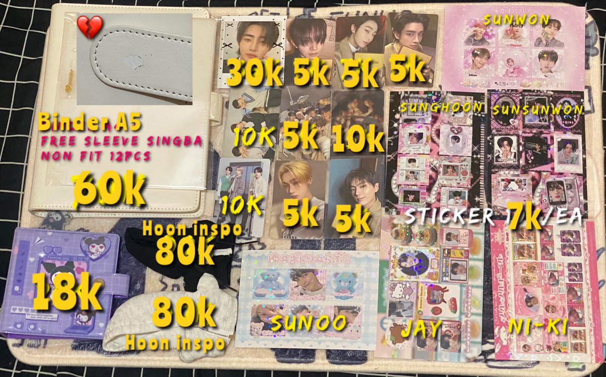 Sunmojanoo's tweet photo. #ensell
wts want to sell ina

-Reprice-
• exc pack+adm 🍊
• keep event w/ dp
• condi for serious buyer
• Not for sensi buyer, wasting time &amp; hnr❗️
• dom jateng

Wts pc sunoo sunghoon jungwon jay jake heeseung binder a5 singba doll clothes sticker https://t.co/YPUh520c3R