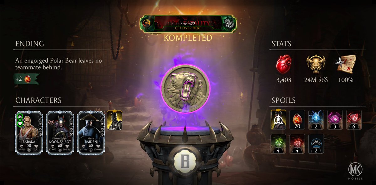 2211Boy's tweet photo. I just completed a Krypt Run in Mortal Kombat mobile! Check out my stats. https://t.co/XaYDJZPfca