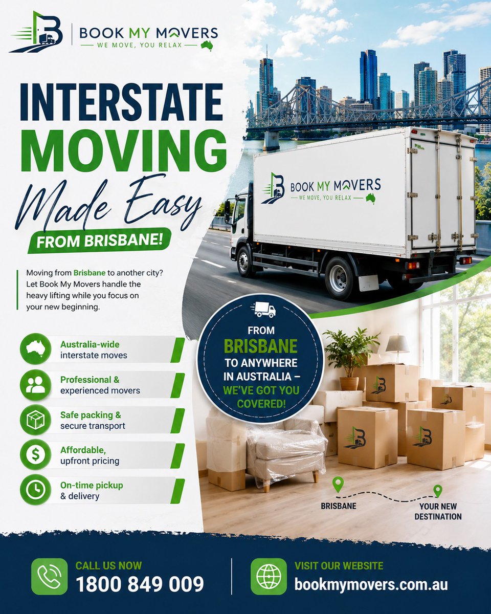 bookmymovers's tweet photo. Interstate moving from Brisbane made simple—sit back while we handle the journey 🚛

📞1800 849 009
🌐 https://t.co/4jvSGMCSnZ

#InterstateMoving #BrisbaneMoves #BookMyMovers #StressFreeRelocation #AustraliaMoves https://t.co/QdJTwH2uQp