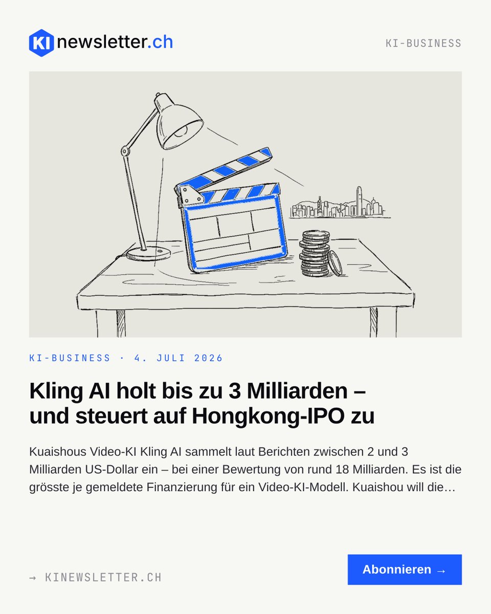 kinewsletter_ch's tweet photo. Kuaishous Video-KI Kling AI holt laut Berichten 2–3 Mrd. $ bei ~18 Mrd. Bewertung – die grösste Video-KI-Runde überhaupt. Hongkong-IPO binnen 12 Monaten geplant.
https://t.co/sSkJLd4ogC
#KI #VideoAI https://t.co/phv2oz392n