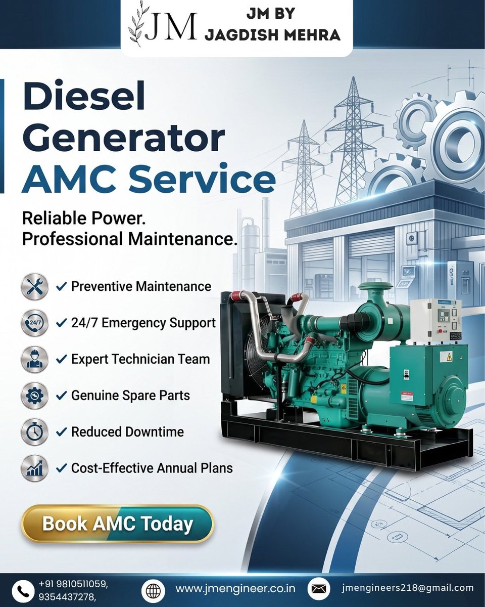 engineers78194's tweet photo. Keep your diesel generator running efficiently with JM by Jagdish Mehra's Diesel Generator AMC (Annual Maintenance Contract) Services. 

#JMByJagdishMehra #DieselGenerator #GeneratorAMC #AMCServices #GeneratorMaintenance https://t.co/wJLHvoNZh9