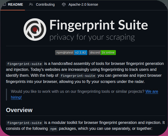 tom_doerr's tweet photo. Generates realistic browser fingerprints for web scraping

https://t.co/mza4DZcnRx https://t.co/y9N0NjkCNY