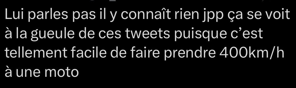 Ghostpara77's tweet photo. @le_tweetos @AntoineYZF Donc maintenant tu admets que une moto preparée peut atteindre 400. C’etait pas ce que tu disais avant tant mieux tu commences petit à petit à comprendre avec ton cerveau HS. https://t.co/lzLXcFLV9G