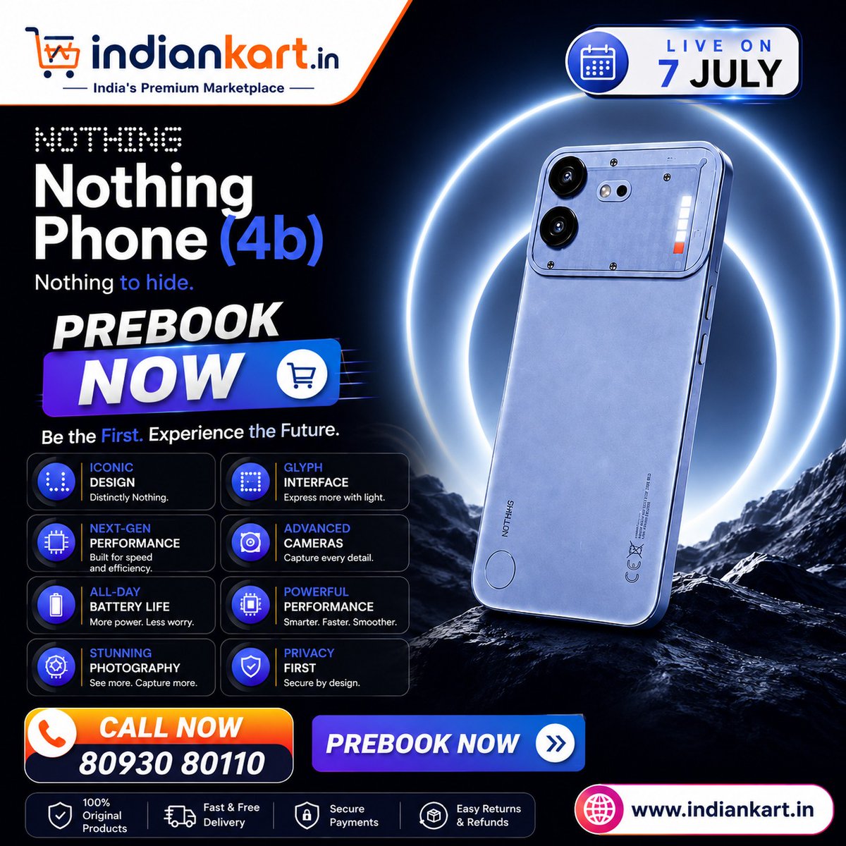 indiankartdotin's tweet photo. Nothing Phone (4b) with its iconic transparent design, smooth performance, next-generation features.

📞 Call Now: 80930 80110
🌐 Visit: https://t.co/l56y1wiFzh https://t.co/AUBerxqrFK