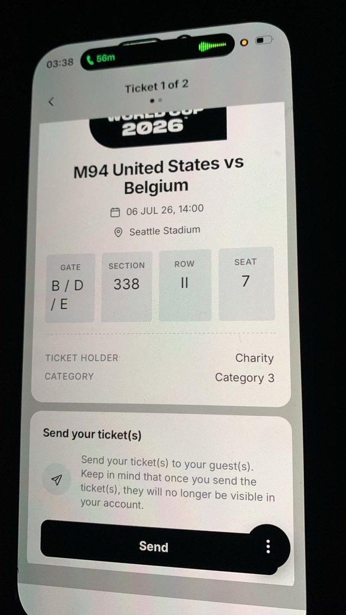 picky_bett's tweet photo. 🎟️ WTS: 2 Tickets Available for USA 🇺🇸 vs Belgium 🇧🇪

Round of 16 — FIFA World Cup 2026 🌍🏆

✅ 2 tickets available
✅ Secure transfer
✅ Proof available upon request

Serious buyers only. DM if interested 📩

@BleacherReport #FIFAWorldCup #USAvBelgium #WorldCup2026 https://t.co/82Wd0FVXmf