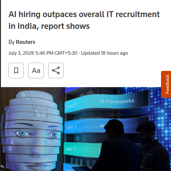 India's IT industry is shrinking general hiring while AI roles rose 16%