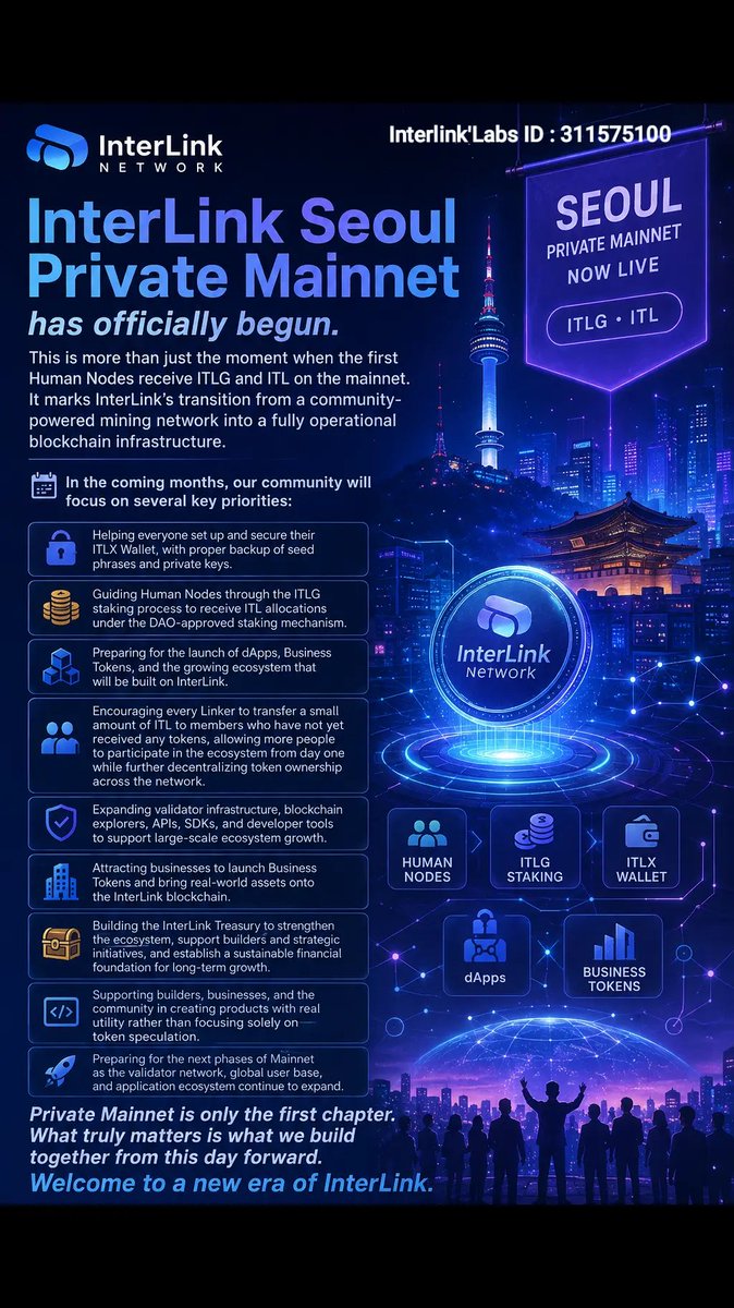 alexchea108's tweet photo. Building Beyond Mining
InterLink has evolved from a community-powered mining network into a fully operational blockchain infrastructure.
Private Mainnet is not the destination—it's the beginning of a much bigger journey.
Together,
#InterLink #ITLG #ITL #MainnetLaunch https://t.co/0D3inEFd3M