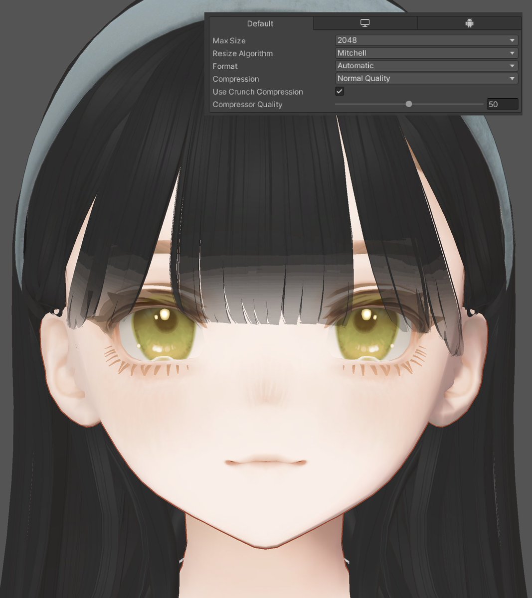 itoha_noctlab's tweet photo. アルファマスクを設定する時、グラデーションが綺麗にかからないことがあります。
これはマスク解像度の問題ではなく色情報の問題です。
lilToonアルファマスクはRチャンネル(赤色)の情報しか使わないので、フォーマットを適切な設定にすることで、データ量を減らしながらもっと綺麗に表現できます https://t.co/acXdNJ8uCW