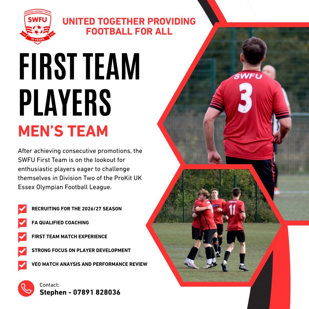 SWFU_official's tweet photo. The new season is fast approaching…

Our Men’s First Team are looking for players to join the squad.

If you’re ready for the challenge of men’s football, get in touch. 

#SWFU #SquadBooster https://t.co/WkRSOLrbBg