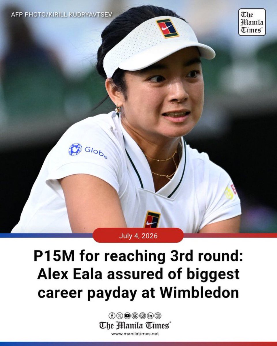DrTonyLeachon's tweet photo. It’s not the money.
It’s the pride, the recognition, the honor of standing shoulder to shoulder with the best on the most prestigious stage in tennis — Wimbledon. 🎾

By reaching the third round, Alex Eala has already secured the biggest paycheck of her career — £185,000 (₱15 million). But beyond numbers, it’s about proving that a Filipina can rise, compete, and inspire on the grandest court of them all.

This is history in motion.
This is the Philippines on Centre Court. 🇵🇭

#Wimbledon #AlexEala #HerStory #FilipinaPride

Tony Leachon