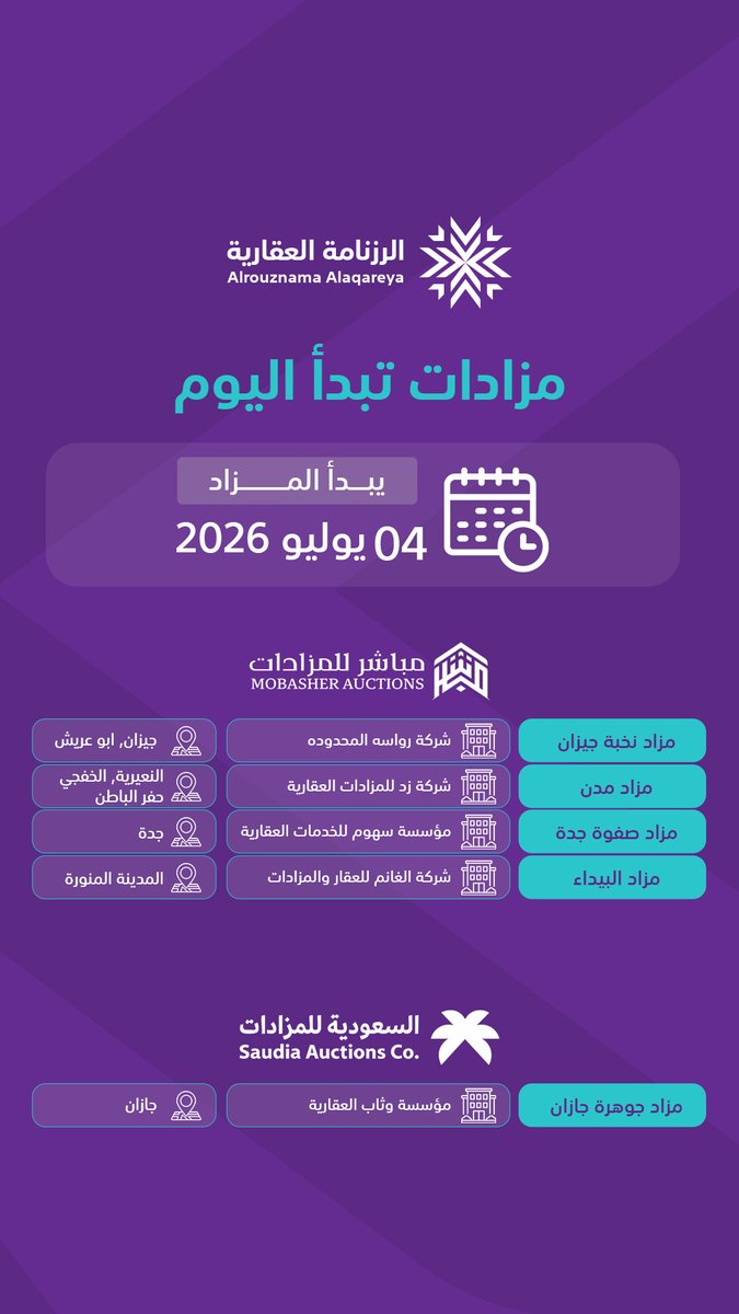 alrouznama's tweet photo. 🚨 مزادات اليوم تبدأ الآن... لا تفوّت الفرصة! https://t.co/71VWM1O6CR