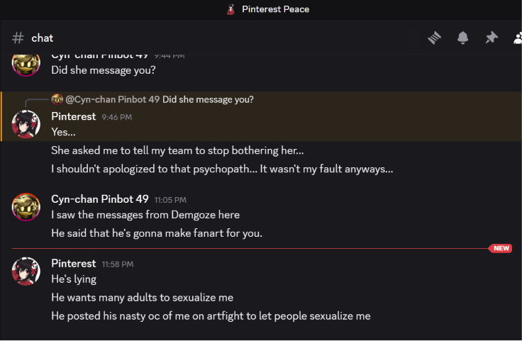 Cynlemonlover's tweet photo. Sonikou predator group are planning to let other adults sexualize Pinterest-chan on #artfightㅤ

Be careful artists, do not support:
Demgoze &amp; Sonikou-chan. https://t.co/uIpHFmTHKI