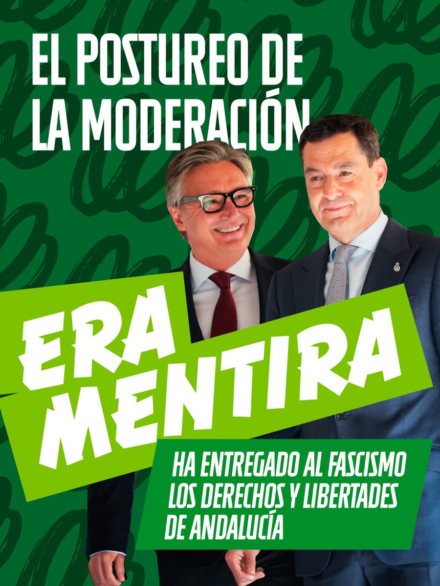 psoedeandalucia's tweet photo. La supuesta vía andaluza era solo una pose falsa para mantener el poder. 

Moreno Bonilla ha entregado los derechos de la ciudadanía a cambio de mantener el sillón en San Telmo. https://t.co/Y58mPpquv8