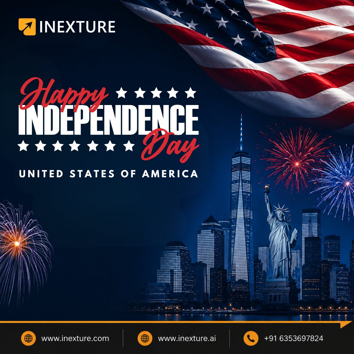 inexture's tweet photo. Celebrating 250 years of freedom, innovation, and opportunity. Happy Independence Day, America! 🇺🇸

#Happy4thOfJuly #America250 #USA250 #Innovation #Inexture https://t.co/Xff57d51WG