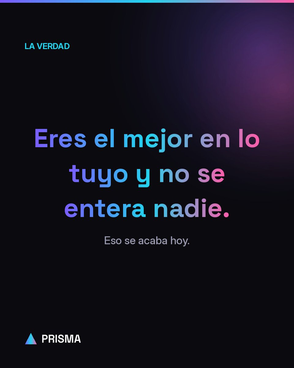 CarlitoFluito's tweet photo. Eres de los mejores en lo que haces. Y casi nadie lo sabe. Eso no es un problema de producto, es de visibilidad. PRISMA lo arregla mientras tú trabajas. → https://t.co/uOsTX5Ohv2 https://t.co/wI19Upy4ob