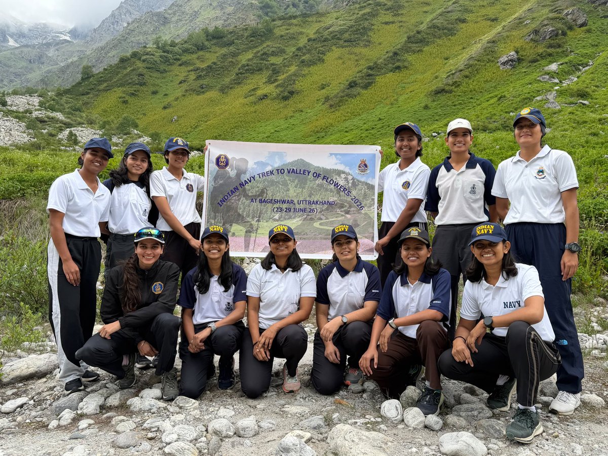 IN_Valsura's tweet photo. Scaling heights. Breaking barriers. ⚓🏔️
#INSValsura, under the aegis of #SouthernNavalCommand, successfully conducted an all-women Trekking Expedition to the Valley of Flowers and Hemkund Sahib from 23–29 Jun 26.
The expedition traversed the breathtaking Valley of Flowers (11,500 ft) and conquered the challenging ascent to Hemkund Sahib (15,200 ft), showcasing grit, endurance and exceptional team spirit amidst the Himalayan heights.
The expedition reinforced the values of adventure, resilience and esprit de corps, embodying the spirit of #NariShakti in the #IndianNavy.
#INSValsura #AdventureTraining #ValleyOfFlowers #HemkundSahib #WomenInNavy #IndianNavy