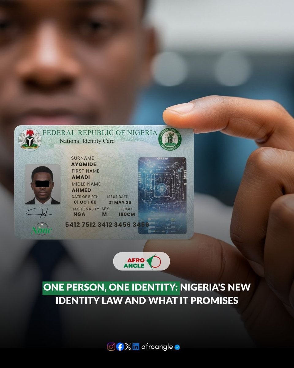 theafroangle's tweet photo. President Bola Tinubu has signed the NIMC Act 2026 into law, introducing major reforms to Nigeria's identity management system.

In this report, Wariz Hamzat (@WarizhamzatG)
breaks down what the new law means and why it matters.

Read more 👇
https://t.co/NxFezqFi2q https://t.co/WAhldpOTnl