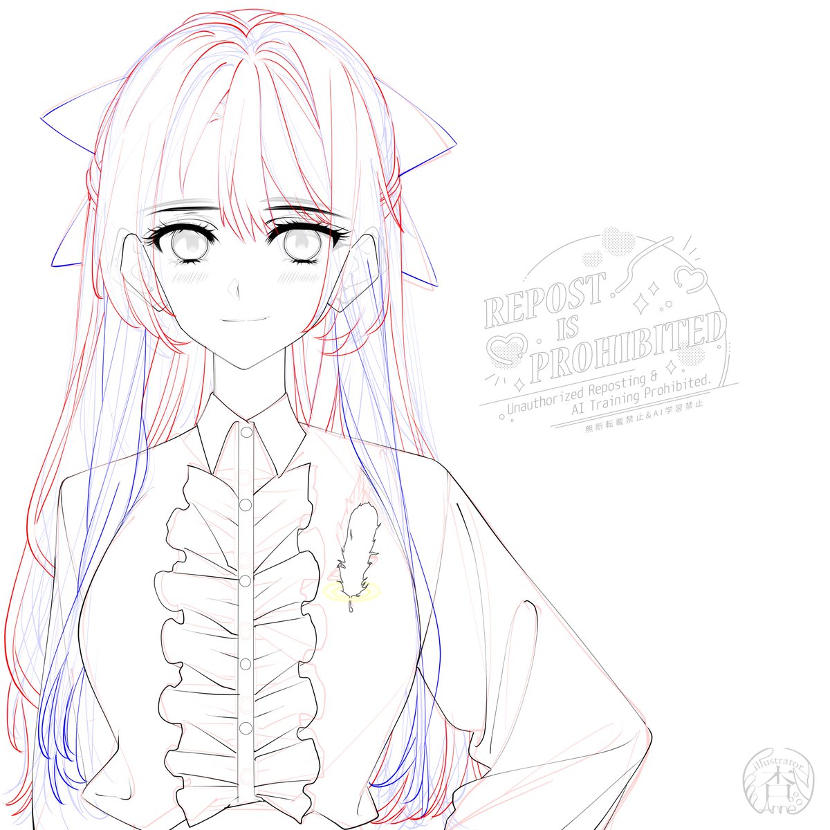 wip #イラスト #oc まずは一人線画できた५✍🏻