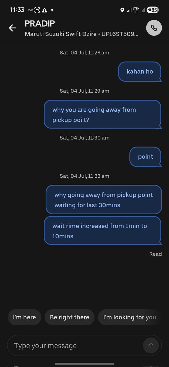 Tek_Tamang's tweet photo. @Uber_Support This Uber Cab (Noida, India) never reached pickup point, he went away from pickup point may be picked another ride without cancelling ours. This is frustrating while waiting for booked cab with elderly patient heading for hospital appointment. Take appropriate act. https://t.co/WEiOLckfTX
