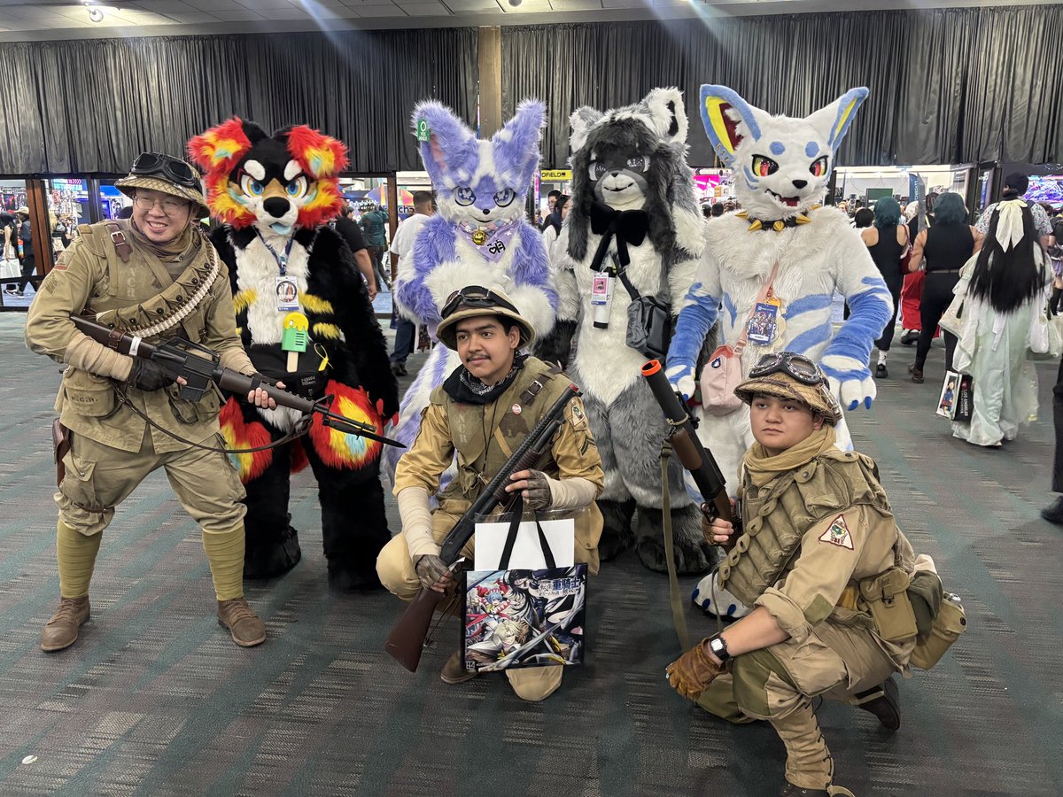 TaroAndUbe's tweet photo. Happy #FursuitFriday ! Taro ventured into Anime Expo today. He had not been there in a long time so he was surprised at how much larger it is now! Taro and his friends will continue their adventures so make sure to say hi! ☺️

🦝��️: @MeiFurr 
🐺🟦: @PajraGaoGao 
🐶⬛️: @TorchyDog https://t.co/qZovop0GUg