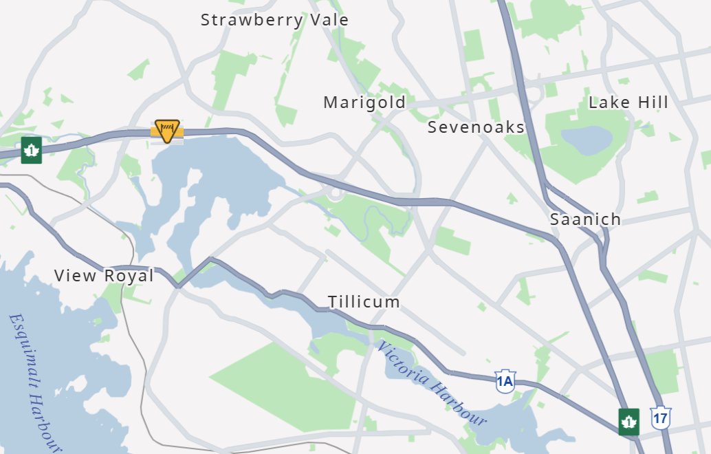 DriveBC's tweet photo. 🚧#BCHwy1 - construction will be taking place between Exit 6: McKenzie Ave and Exit 10: Burnside Rd W.
Expect construction speed zones, traffic pattern changes and periodic night work.
#ViewRoyal #Saanich #VanIsle
ℹ️https://t.co/cd1x3mFhe5 https://t.co/gc6tfisquq