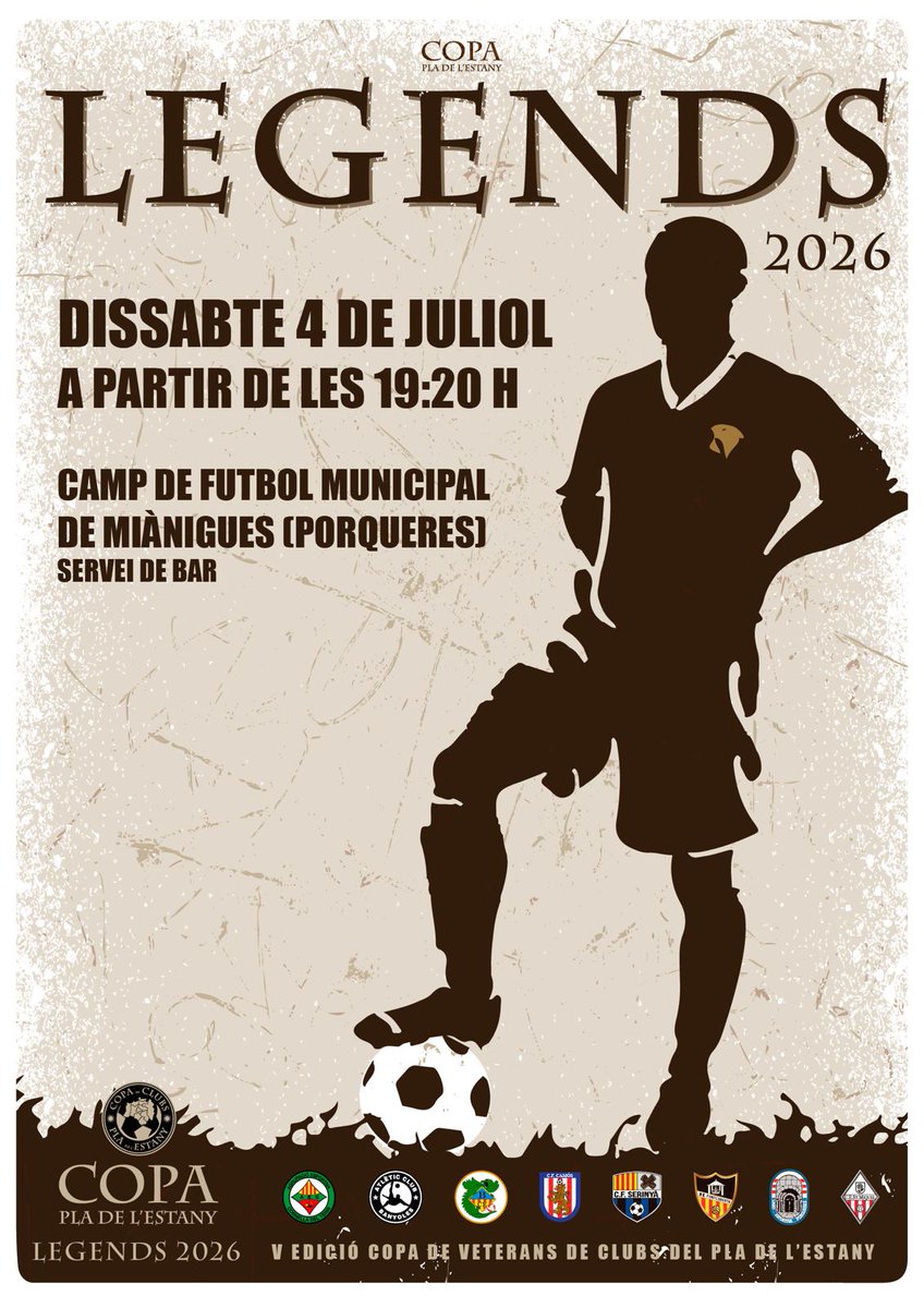 SangTaronjaBCN's tweet photo. COPA LEGENDS. Avui és el dia dels nostres històrics. Sortiu i a gaudir, @atletic_club i tots! Horaris:
19:20 h: UE Porqueres – UE Fontcoberta
19:20 h: CF Camós – FC Serinyà
20:00 h: AE Cornellà – Sant Miquel
20:00 h: CE Banyoles – Atlètic Club

Us hi esperem a tots! #AmuntCollons https://t.co/nTEDXTJGeP