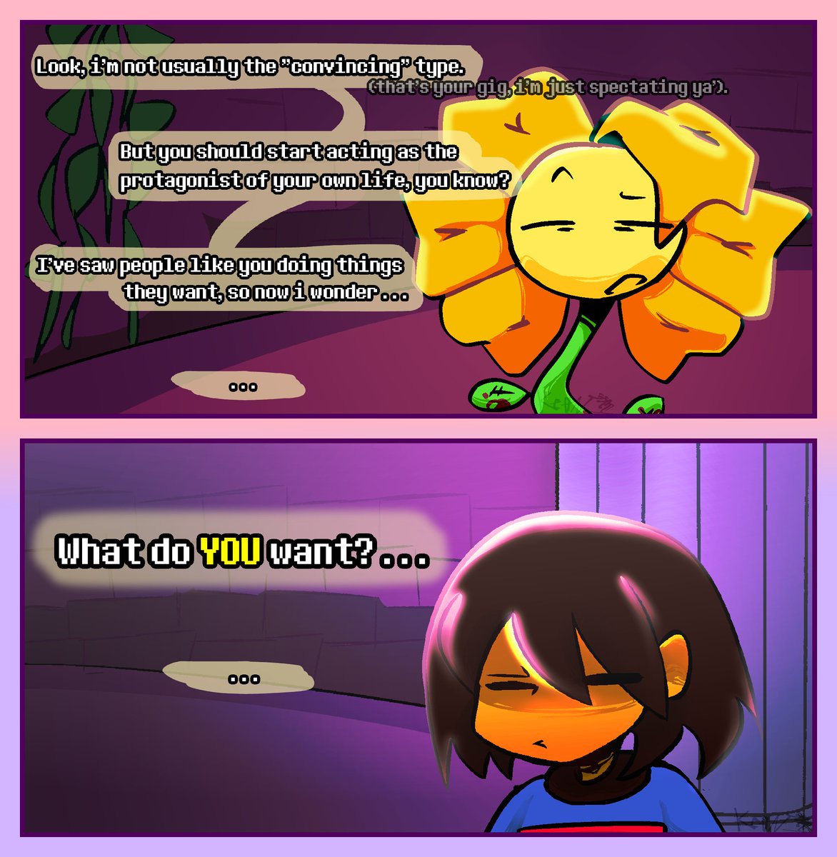 Keon5500_'s tweet photo. #deltarunespoilers
Spectator and Protagonist. (1/2)

#deltarunechapter5 #deltarune #undertale https://t.co/nkbTOPKPhu