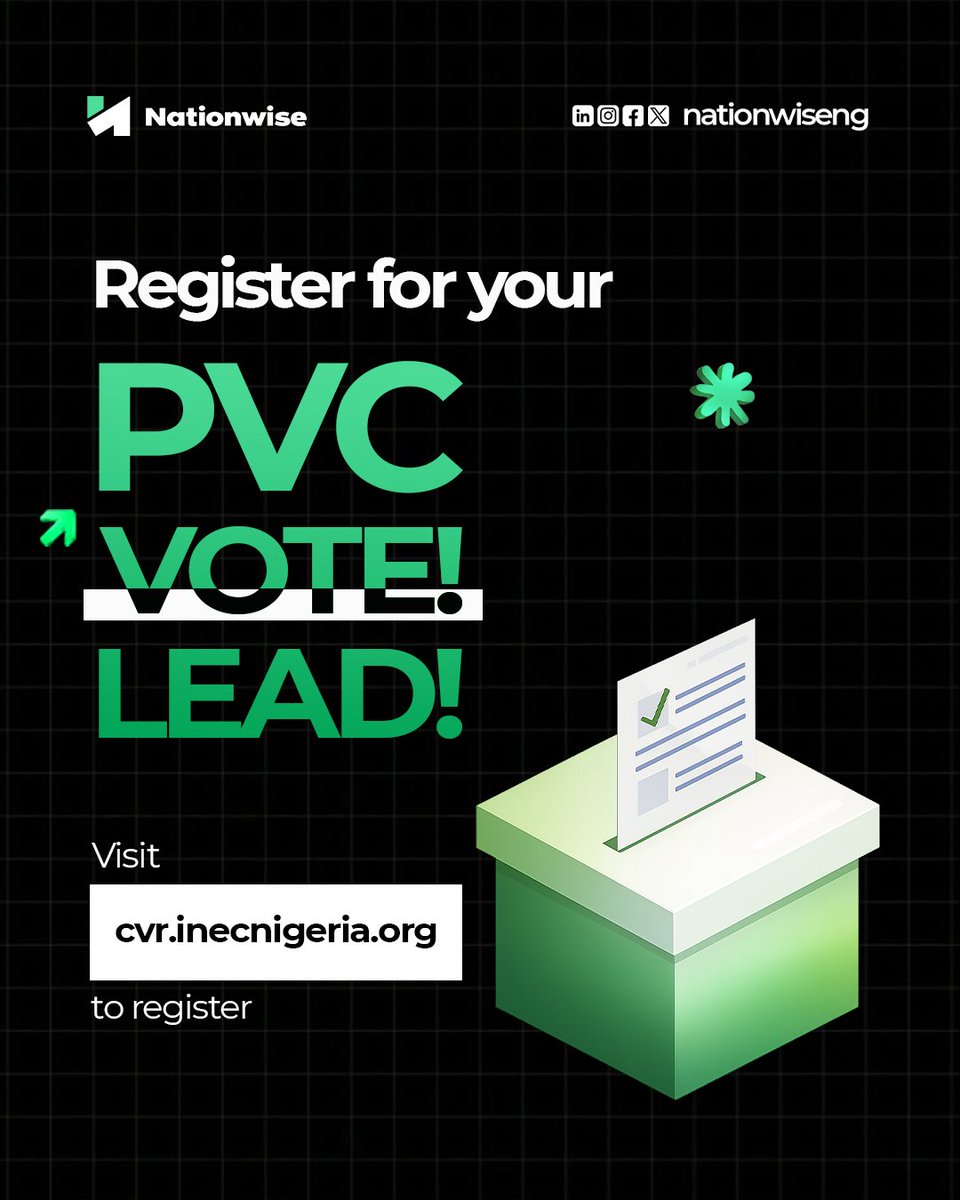NationwiseNG's tweet photo. We are 60% of Nigeria's population, yet youth voter turnout stays below 40%.

That's why nothing changes. Your voice matters, but your PVC matters more. Register before July 10. 🇳🇬🗳️

#KnowYourNation
#PVCRegistration https://t.co/49UYjEVPkH