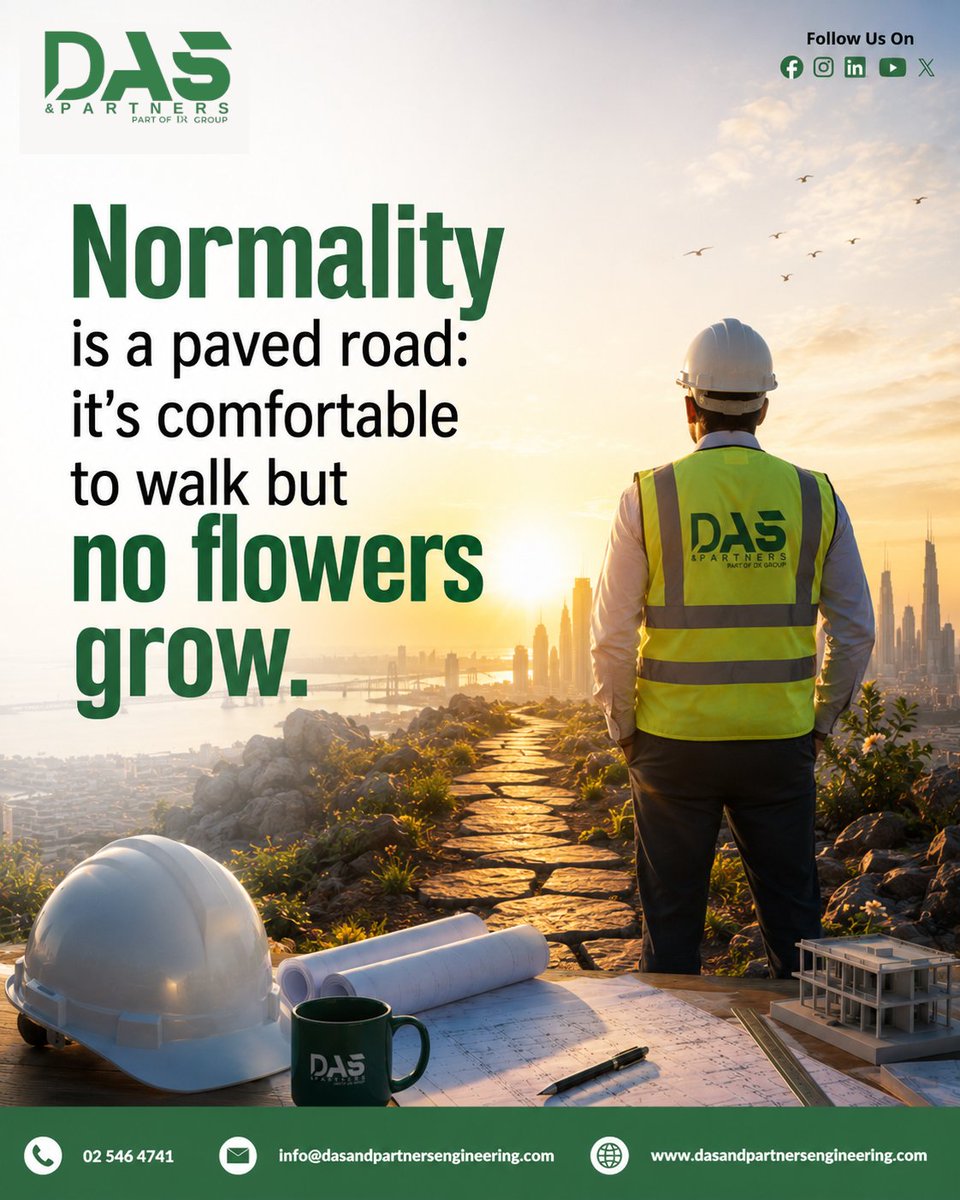 dasandpartners's tweet photo. ๐ฑ Normality is a paved road: comfortable to walk, but no flowers grow there.
#DASPartners #EngineeringConsultancy #UAEConstruction
#DASandPartners #EngineeringServices #StructuralEngineering
#BIM #BuildingInformationModeling #DASandPartners #Engineering https://t.co/7NVHIjWlSn
