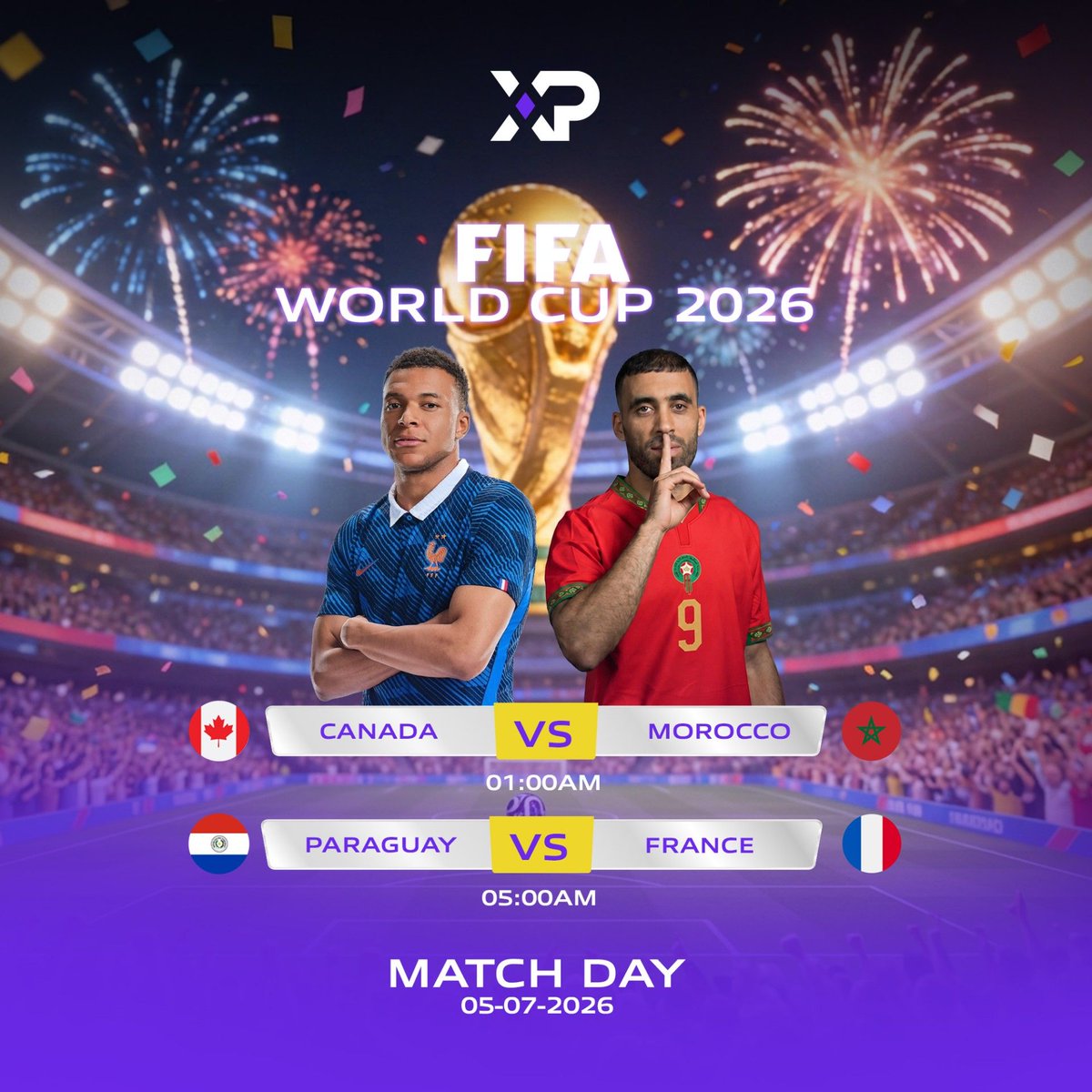wwwxpcom's tweet photo. 🔳 Match Day Predictions | Jul 05 #WorldCup2026 ⚽️

Two Battles: #Giveaway🎁
[Match 1]: Canada 🇨🇦 VS 🇲🇦 Morocco (01:00 AM)
[Match 2]: Paraguay 🇵🇾 VS 🇫🇷 France (05:00 AM)

// How to enter:
• Follow @wwwxpcom
• ♻️ RT & Like & Tag Frens 🫂
• Comment your picks using this format:
[Match 1] / [Match 2]
(e.g., Canada / France)

🏆 10 $USDT | 1 winner | Winners announced weekly!

*Note: Official results are strictly based on ESPN's 90-minute regular time score (excluding Extra Time and Penalties).
#FIFA2026 #TradingCommunity #Giveaways #CANvMAR #PARvFRA #XPCOM #roundof32