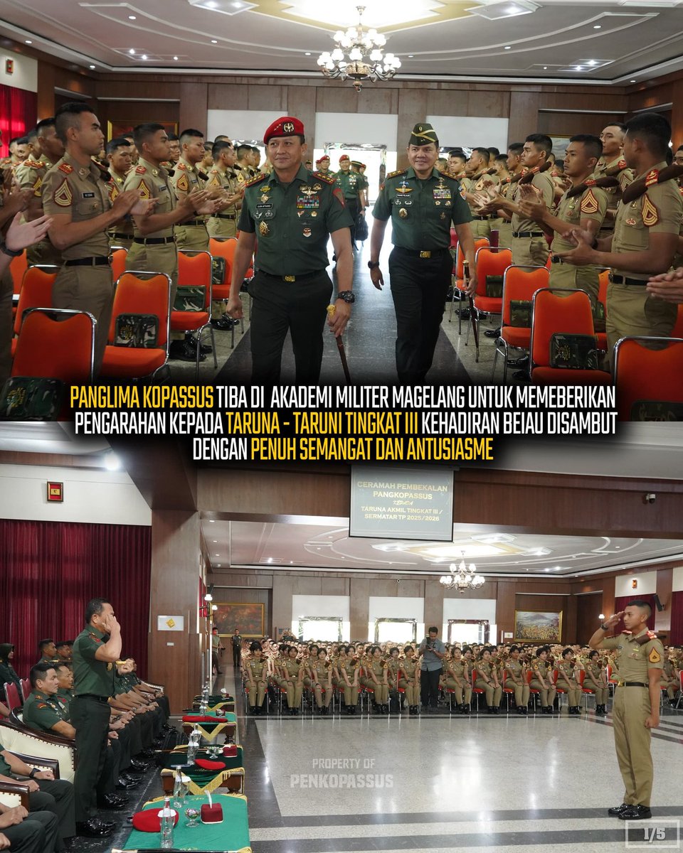 penkopassus's tweet photo. Membentuk Karakter Calon Pemimpin TNI AD. 🇮🇩
Pangkopassus memberikan pembekalan kepada Taruna Tingkat III Akmil Magelang, menekankan pentingnya kepemimpinan, disiplin, dan integritas bagi calon perwira masa depan.

#Kopassus https://t.co/NMigwioX0t