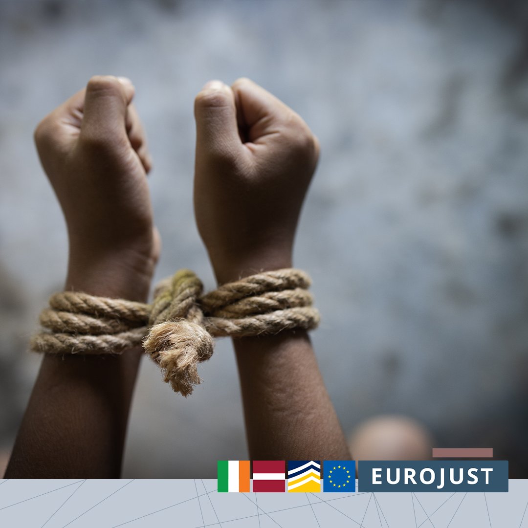 Eurojust's tweet photo. ⚖️ Eurojust-supported joint investigation leads to Ireland’s first convictions for labour trafficking.

Two individuals were sentenced to 13 and 11 years in prison after exploiting seven victims,  who had been deceptively recruited from Latvia.

👉 https://t.co/ejLZVEuBgt https://t.co/aY5JaQMiwO