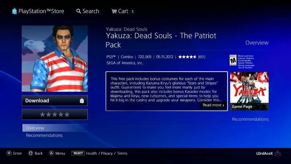 LikeASherwin's tweet photo. Happy 4th of July!

Reminder that this is may be the last 4th of July that you can download the Yakuza Dead Souls - Patriot Pack since Sony is shutting down the PS3 store. https://t.co/9uozI7PuFr