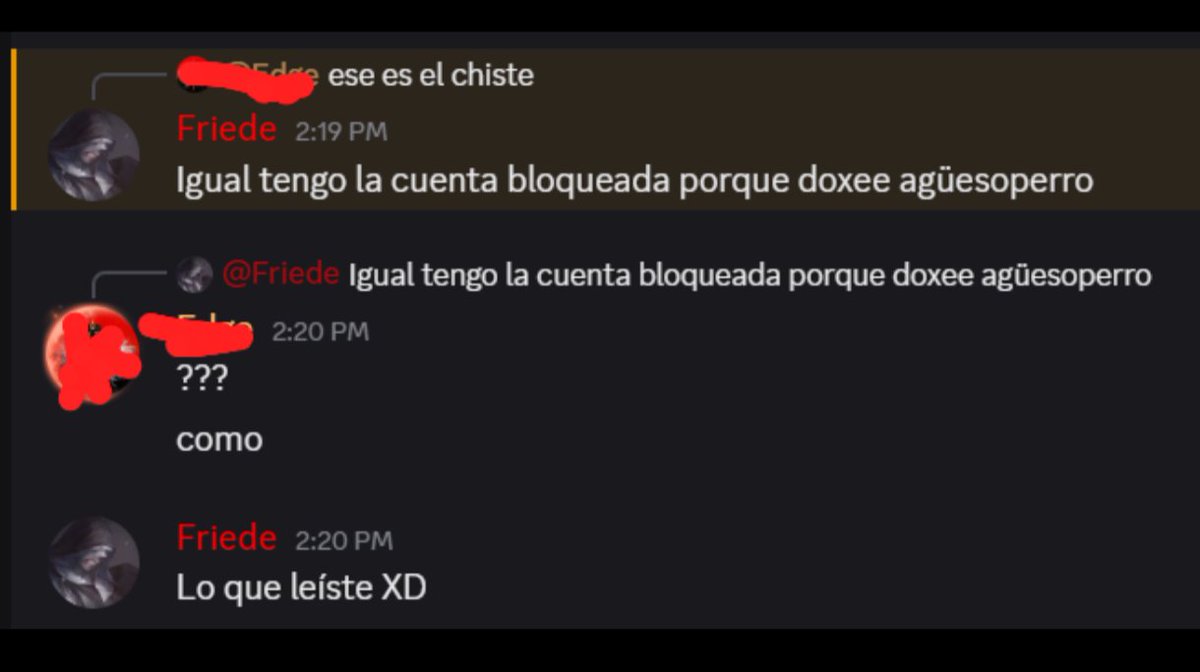 fley_es's tweet photo. 🚨FRIEDE, EL ENFERMO MENTAL QUE NO PARA DE AC0SAR A HUESOPERRO 
Este degenerado ha cruzado TODAS las líneas: doxeo, acoso constante, filtraciones y ataques personales sin parar. Da igual si Huesoperro te cae mal. ABSOLUTAMENTE NADIE merece que un psicópata te destroce la vida. https://t.co/fjHjHGQcat