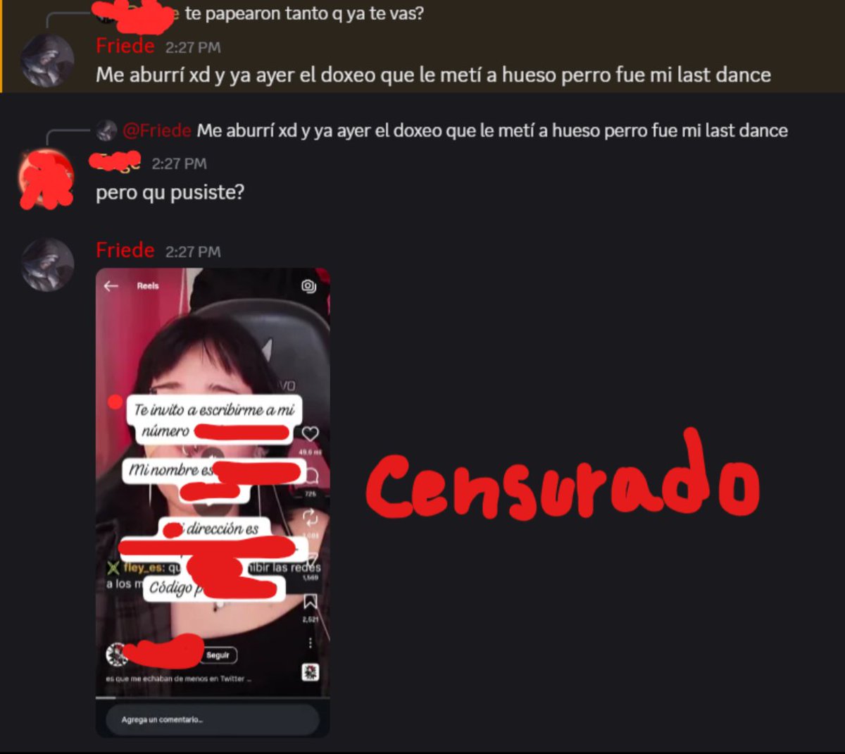 fley_es's tweet photo. 🚨FRIEDE, EL ENFERMO MENTAL QUE NO PARA DE AC0SAR A HUESOPERRO 
Este degenerado ha cruzado TODAS las líneas: doxeo, acoso constante, filtraciones y ataques personales sin parar. Da igual si Huesoperro te cae mal. ABSOLUTAMENTE NADIE merece que un psicópata te destroce la vida. https://t.co/fjHjHGQcat