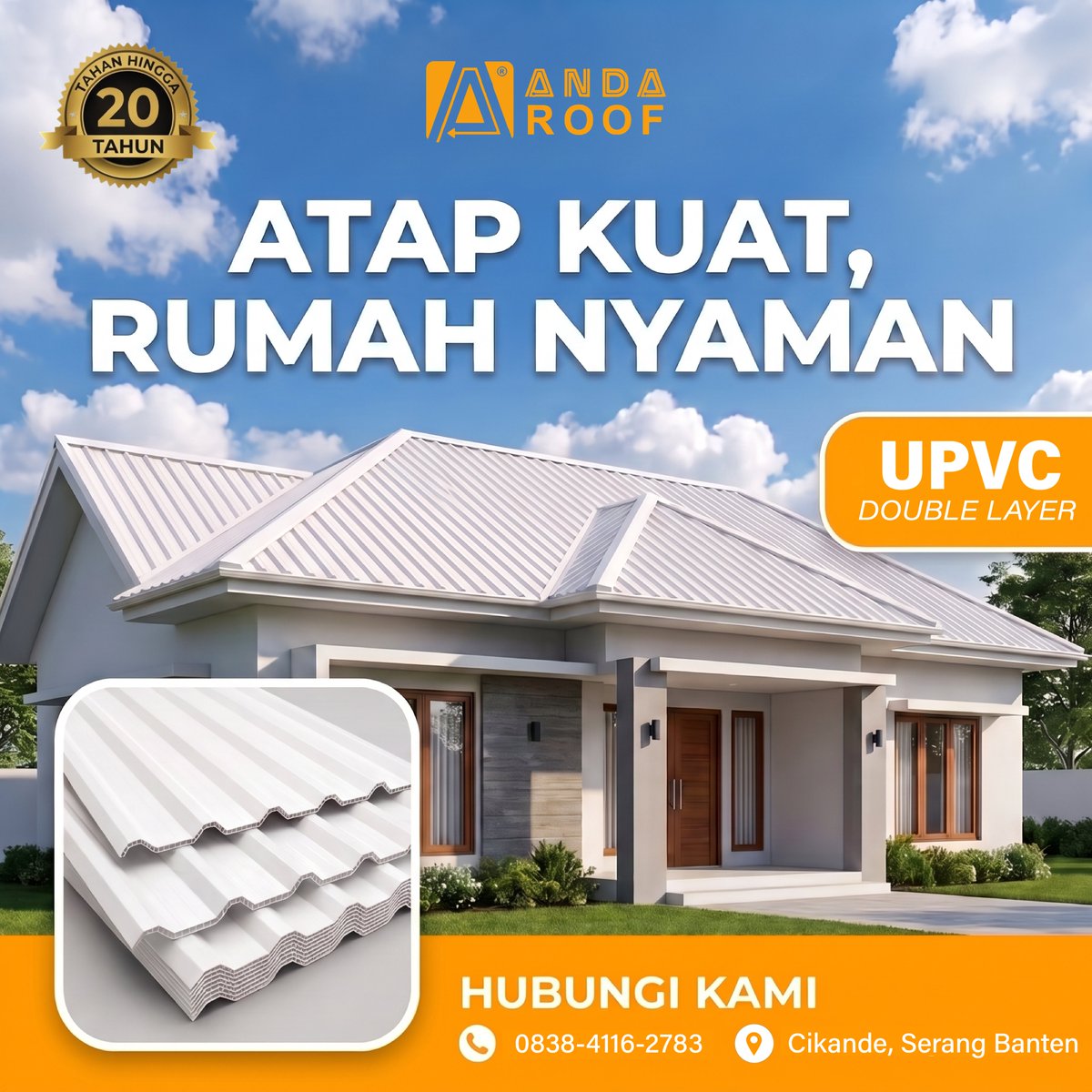 andaroof's tweet photo. Atap Kuat = Rumah Nyaman! 🏠✨

UPVC Double Layer ANDAROOF bukan cuma kuat tahan 20 TAHUN, tapi juga bikin hunianmu tetap adem &amp; terlindungi dari cuaca ekstrem! 

 Anda Roof Official
 0838-4116-2783
🌍 https://t.co/NA9JDfZ3sL
🗺️ Cikande, Serang Banten https://t.co/pYj6EPtUL0