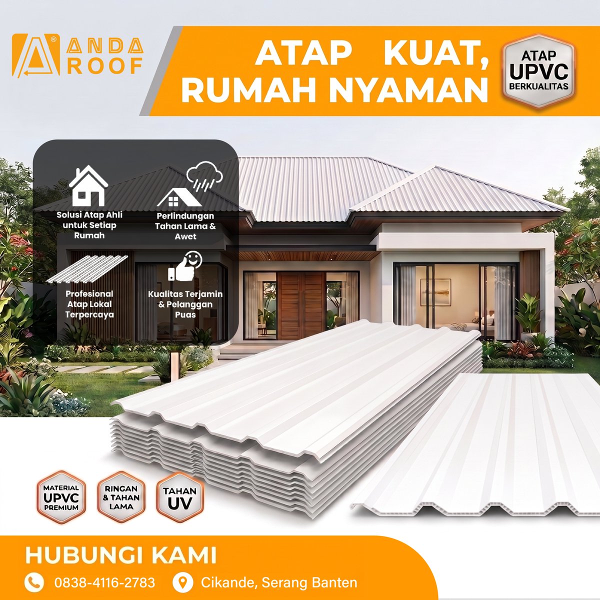 andaroof's tweet photo. Atap Kuat = Rumah Nyaman! 🏠✨

UPVC Double Layer ANDAROOF bukan cuma kuat tahan 20 TAHUN, tapi juga bikin hunianmu tetap adem &amp; terlindungi dari cuaca ekstrem! 

 Anda Roof Official
 0838-4116-2783
🌍 https://t.co/NA9JDfZ3sL
🗺️ Cikande, Serang Banten https://t.co/pYj6EPtUL0