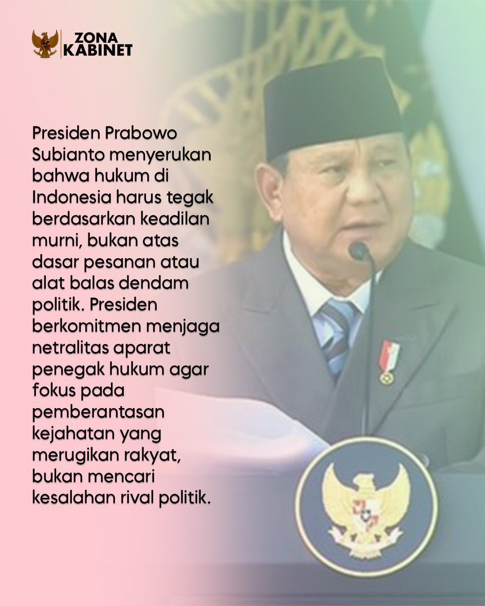 brunommip's tweet photo. Negara hukum: Pesiden Prabowo tegaskan penegakan adil dan tolak balas dendam politik

Purbaya https://t.co/d3dJ4JGS4s
