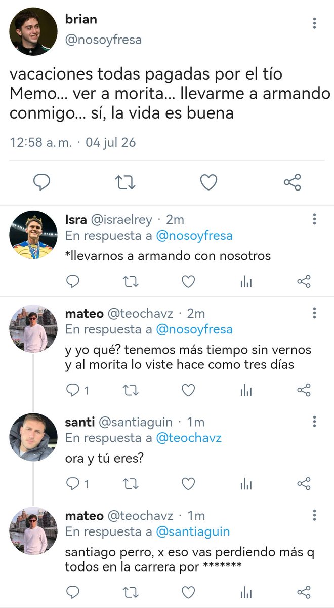 bambiilism's tweet photo. [ Esos, estos y nosotros|| Selección mexicana 2026 AU]

Vacaciones familiares, tiempo de calidad con los primos y tíos, todos unidos para celebrar lo hermoso del amor. Nada puede salir mal.

Pero Gilberto conoce a su gente... ¿Alguien puede traerle paracetamol para la jaqueca? https://t.co/bI6iY5eXVN