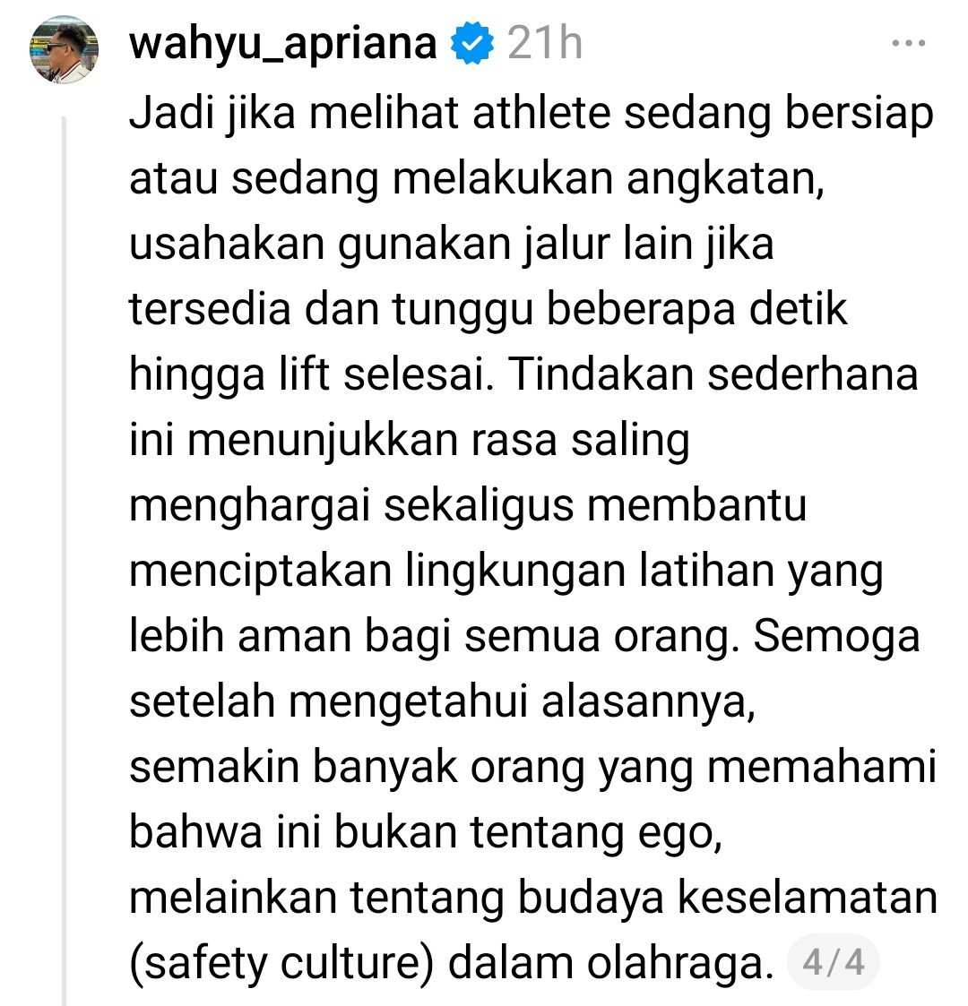 fxmario's tweet photo. Soal etika di tempat weightlifting, baca aja deh penjelasan Coach Wahyu.

Tidak berharap semua ngerti, tapi baca aja https://t.co/r2VWvgM9Mb
