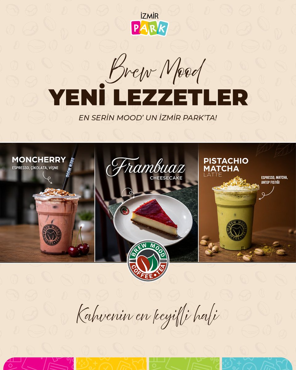 izmirpark's tweet photo. ☕ Yazın en serin molası İzmir Park Brew Mood'da!​

Moncherry'nin ferahlatıcı lezzeti, Frambuaz Cheesecake'in eşsiz uyumu ve Pistachio Matcha Latte'nin benzersiz aromasıyla kahve keyfini bir üst seviyeye taşı. 🤎​

#İzmirPark #BrewMood #YeniLezzetler #KahveKeyfi #Cheesecake https://t.co/uhNXt5AoxE
