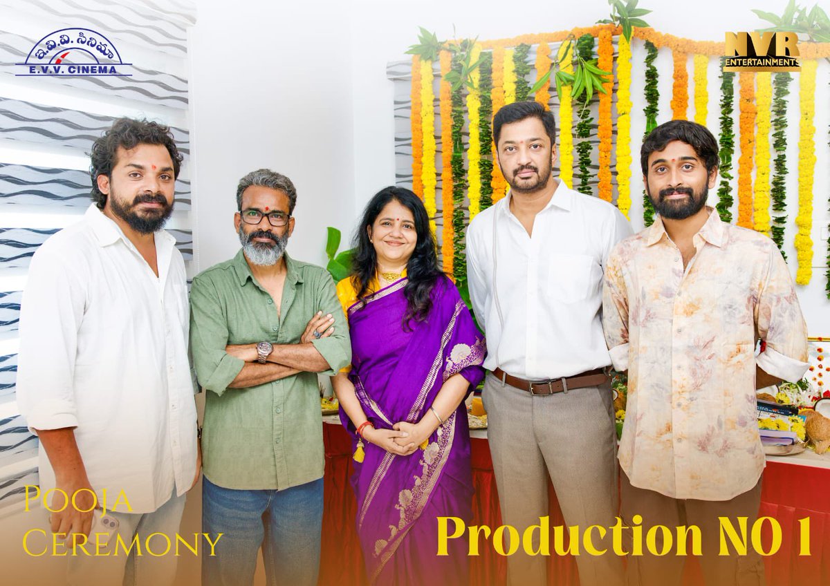 TheLeapKandula's tweet photo. The grand Pooja Ceremony marks the launch of #EVVCinema Production No.10 &amp; #NVREntertainments Production No.1.

Starring @HarshaRoshan7 &amp; @priyankaachar in an intense love drama inspired by a real-life story. ❤️‍🔥

Wishing the entire team a blockbuster journey! 💥 https://t.co/vu0yxnAeRQ