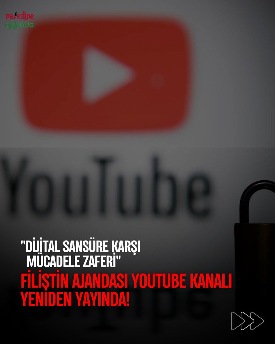 PalestinAgenda's tweet photo. "Dijital Sansüre Karşı Mücadele Zaferi"
Filistin Ajandası YouTube kanalı yeniden yayında!
https://t.co/O376xkAVQA https://t.co/9MgfwXpGFD