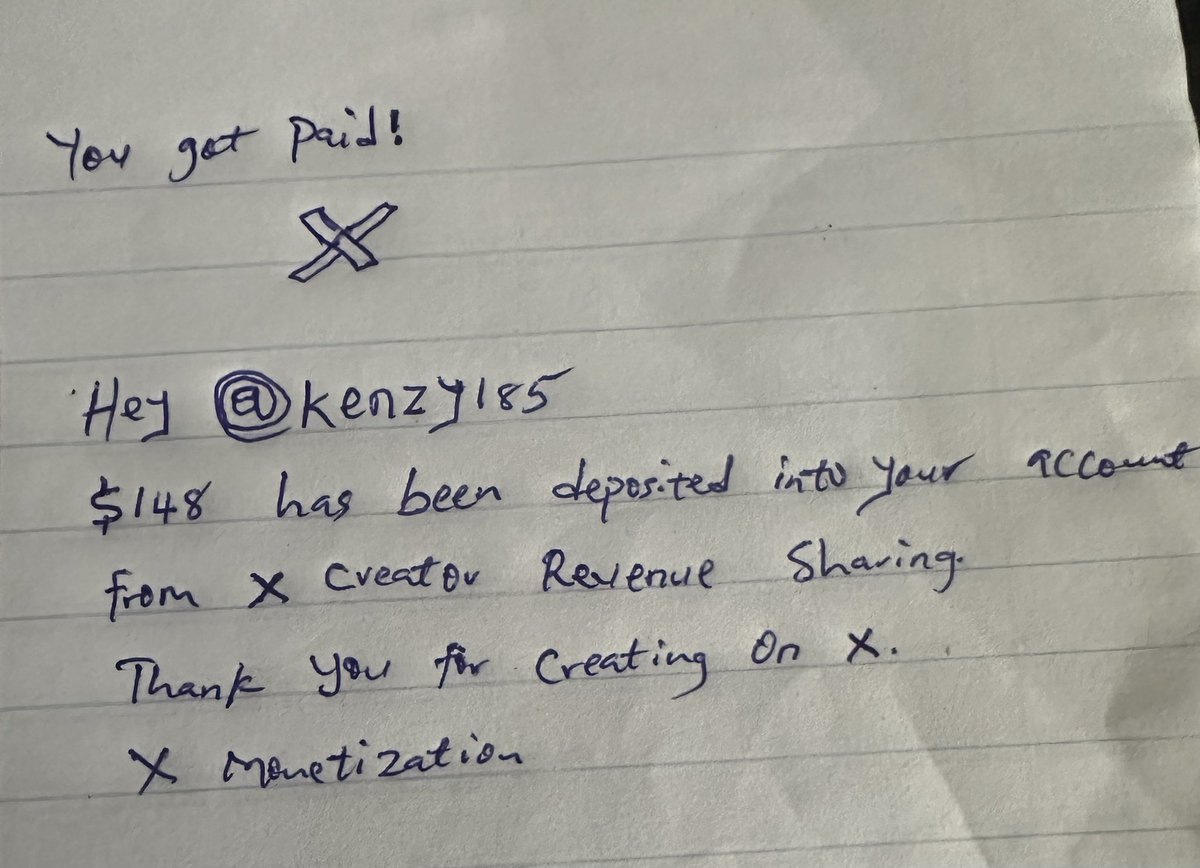 Kenzy185's tweet photo. They said you need a blue tick to get paid. I just got paid $148 from X Creator Revenue Sharing.. No badge All bag. Thank you @elonmusk  the work continues.. https://t.co/g1KLQPdTIg