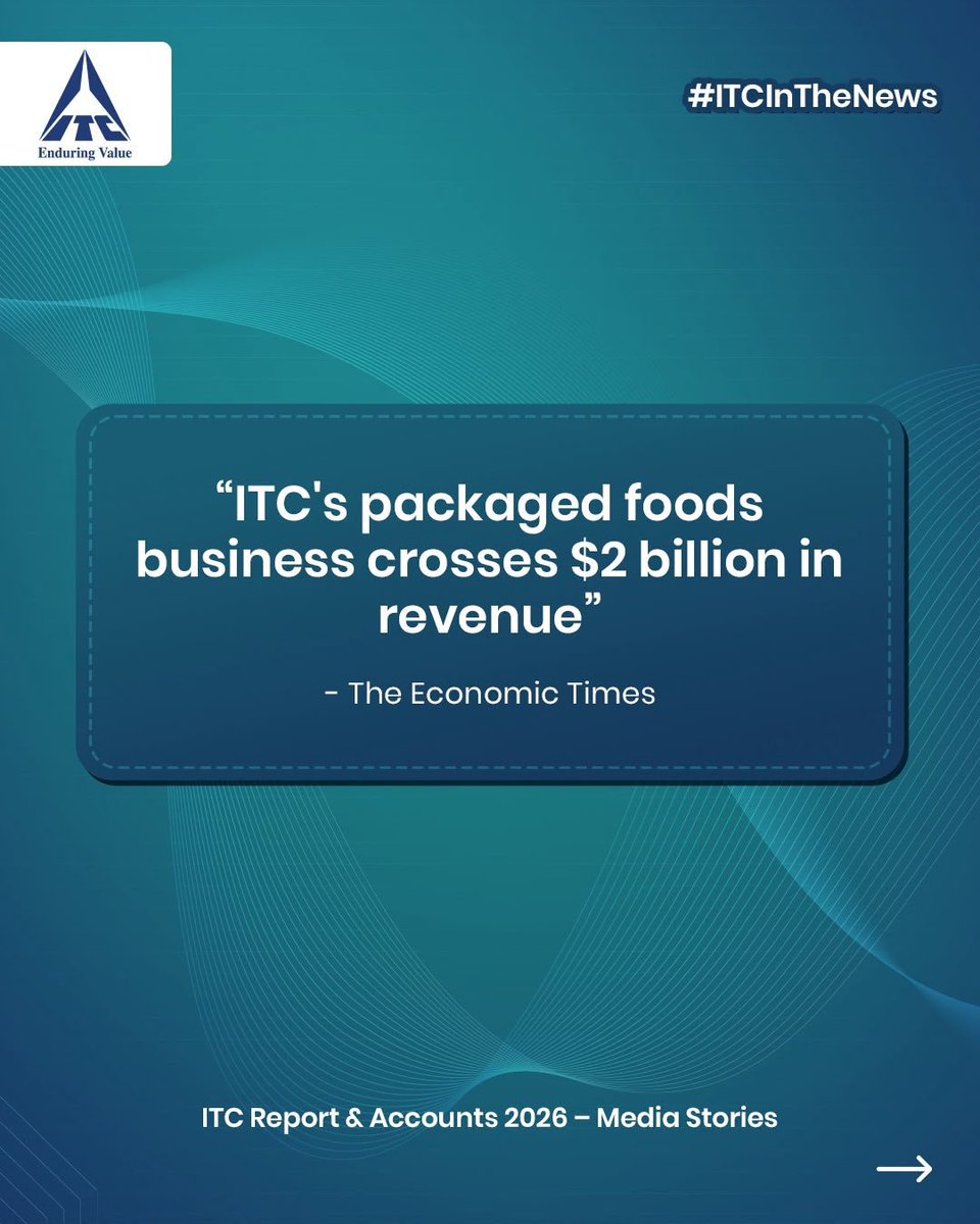 ITCCorpCom's tweet photo. #ITCInTheMedia | From FMCG milestones to future growth vectors, ITC’s Report &amp; Accounts 2026 is making headlines across the media. Don’t miss the conversation—we’ve got you covered. ➡️ Swipe through for a curated roundup of the most interesting stories, all in one place.
(1/2) https://t.co/yYYOjyB1F9