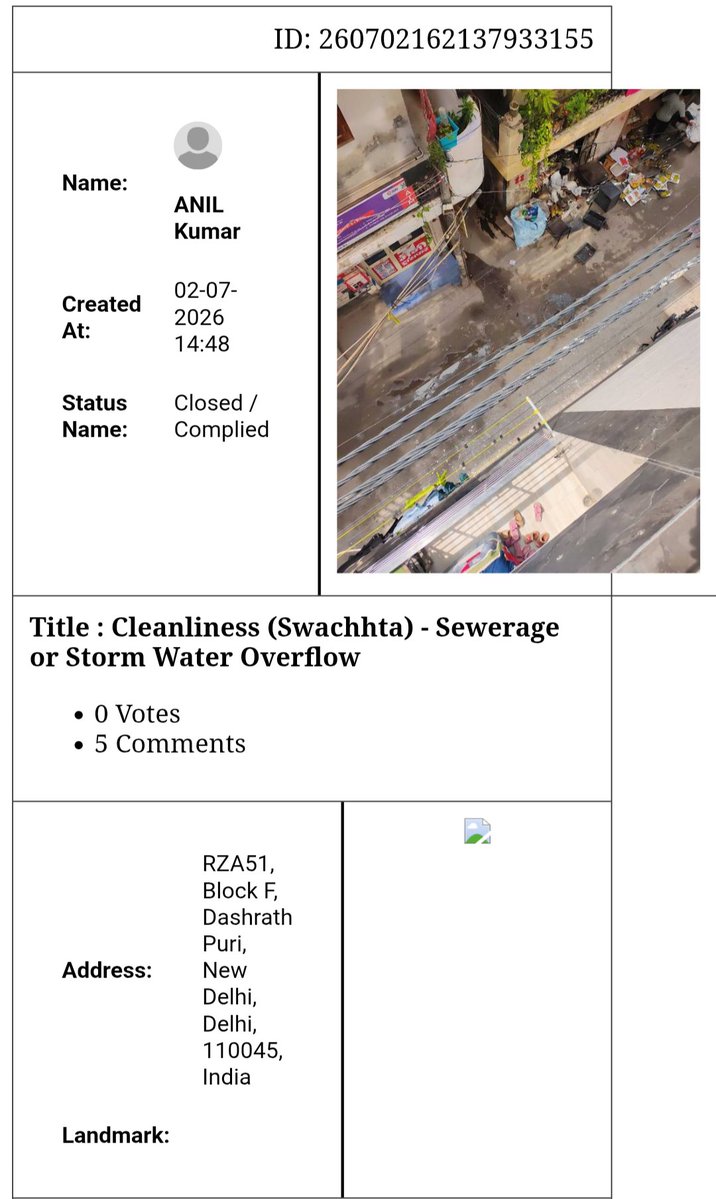 Gabbar_back_DWK's tweet photo. I am writing to report a sewage overflow on our street near (RZ A3/82 DURGA PARK,NEW DELHI 110045
Dirty water is leaking onto the road, creating a terrible smell and a serious health risk.
Please send a team to fix this blockage and clean the area immediately.
Thank you, https://t.co/q52CTbBRlL